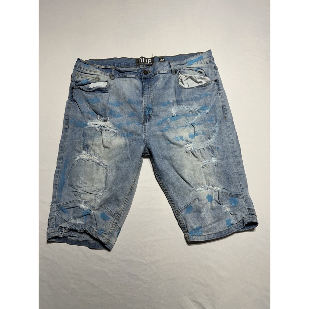 Another Hype Piece Denim Shorts Distressed Paint Splatter Light Wash Mens 42